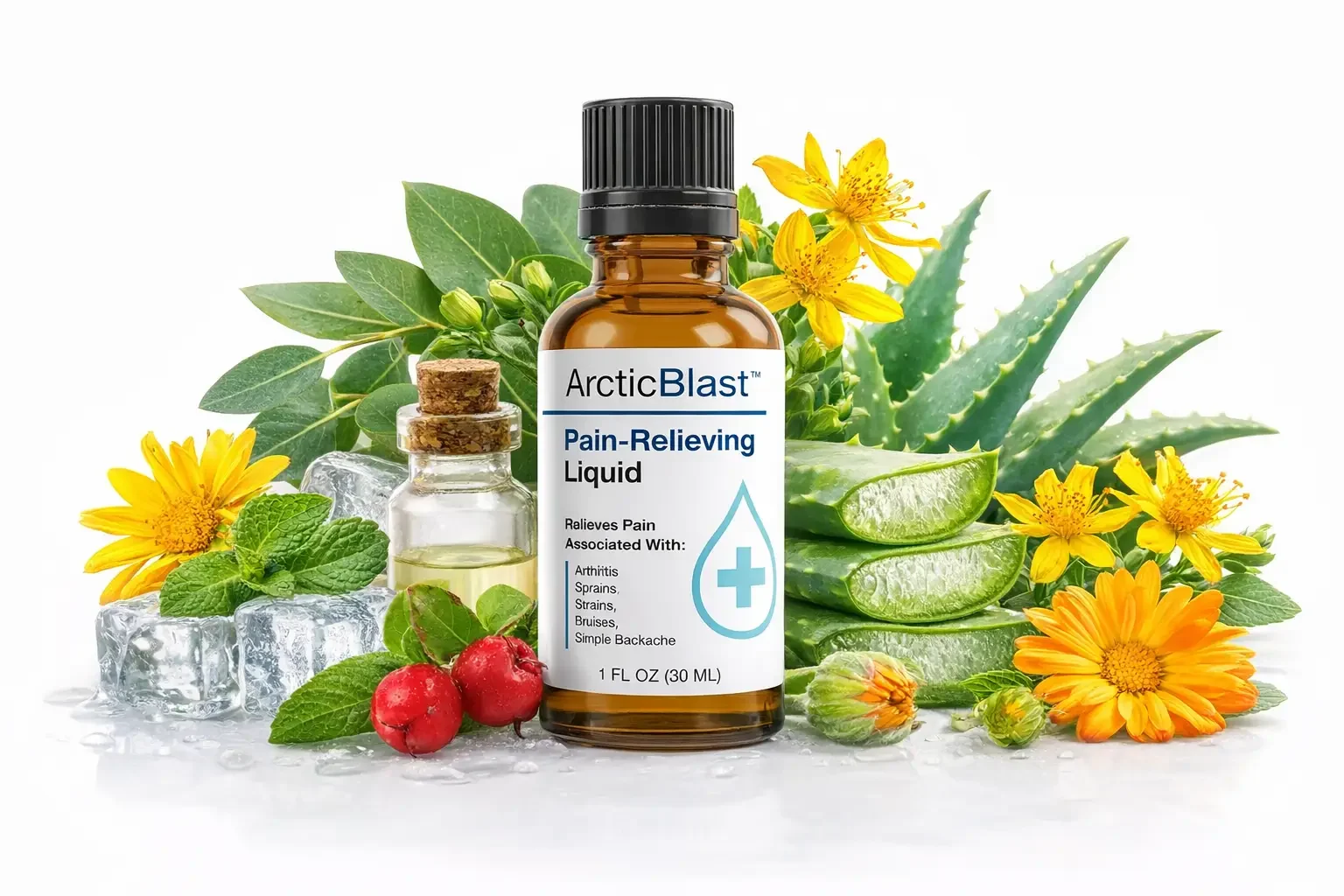 Arctic Blast Cooling Topical Formula Arctic Blast topical pain-relieving liquid bottle with botanical ingredients
